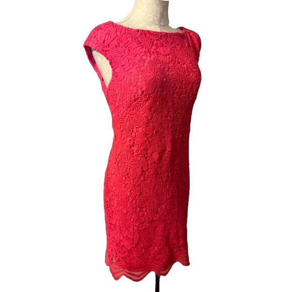 Anne Klein Dress 6 Pink Stretch Lace Cap Sleeve Career Church Party Summer - Picture 3 of 8